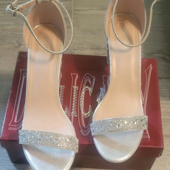 Silver beaded Rhinestone 3 inch Bling Glitter Party Modern Strappy heels size 10 - Picture 10 of 11